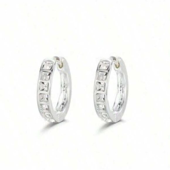 Square-Cut Crystal Hoop Earrings | 925 Sterling Silver - Picture 3 of 5